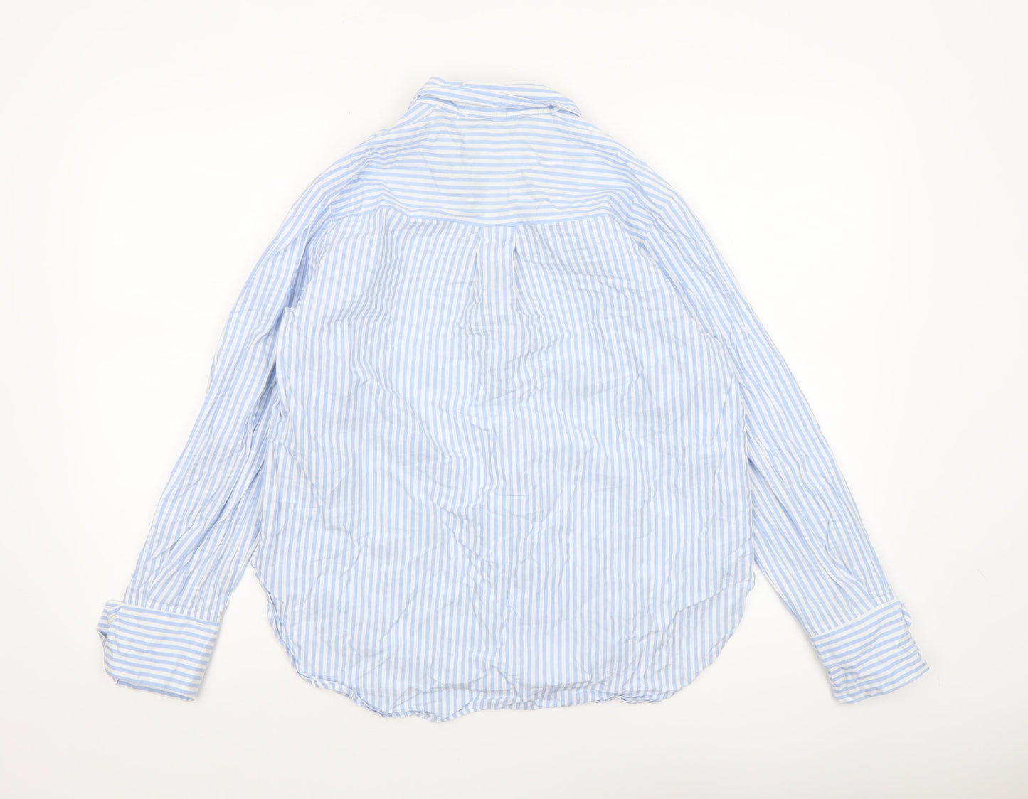 Paul Costelloe Women Blue Striped Cotton Long Sleeve Blouse Size S