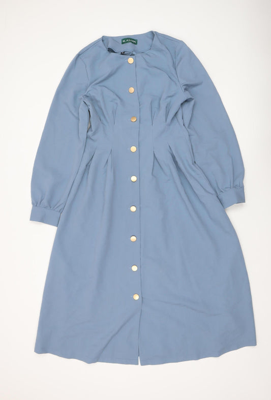 M. Adam Women Blue Midi Shirt Dress Long Sleeve Size M