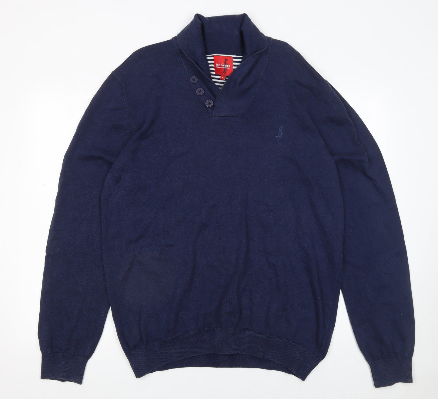 6th Sense Mens Blue Collared Button Cotton Jumper XL
