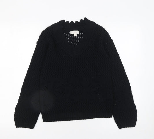 Marks and Spencer Per Una Womens Black Cotton V-Neck Knit Jumper XS