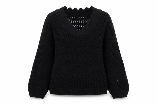 Marks & Spencer Per Una Womens Black Cotton V-Neck Knit Jumper XS