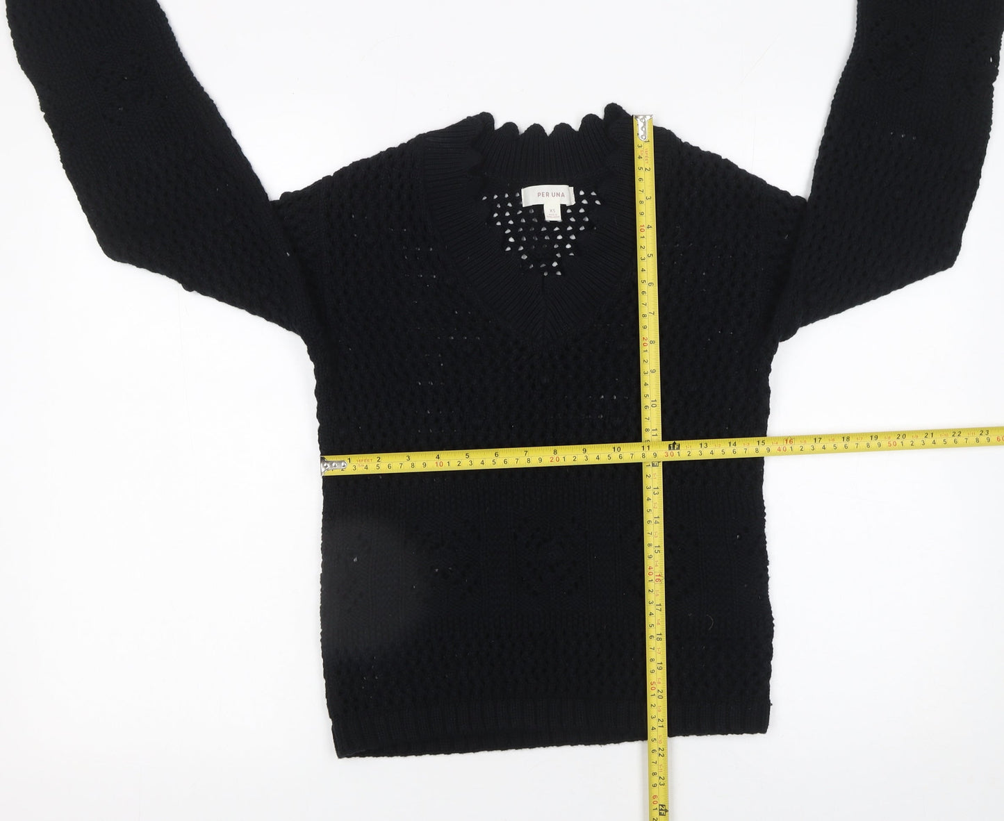 Marks and Spencer Per Una Womens Black Cotton V-Neck Knit Jumper XS