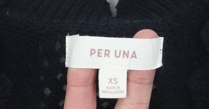 Marks and Spencer Per Una Womens Black Cotton V-Neck Knit Jumper XS