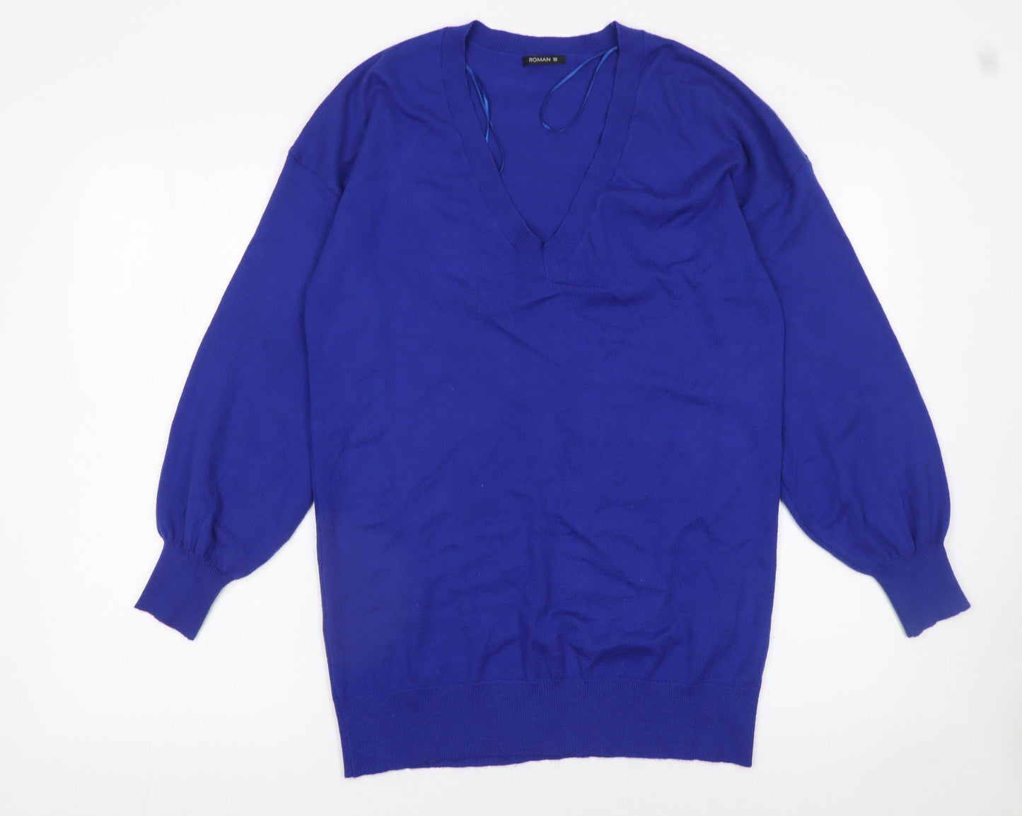 Roman Women’s Blue V-Neck Long Sleeve Pullover Jumper Size 10