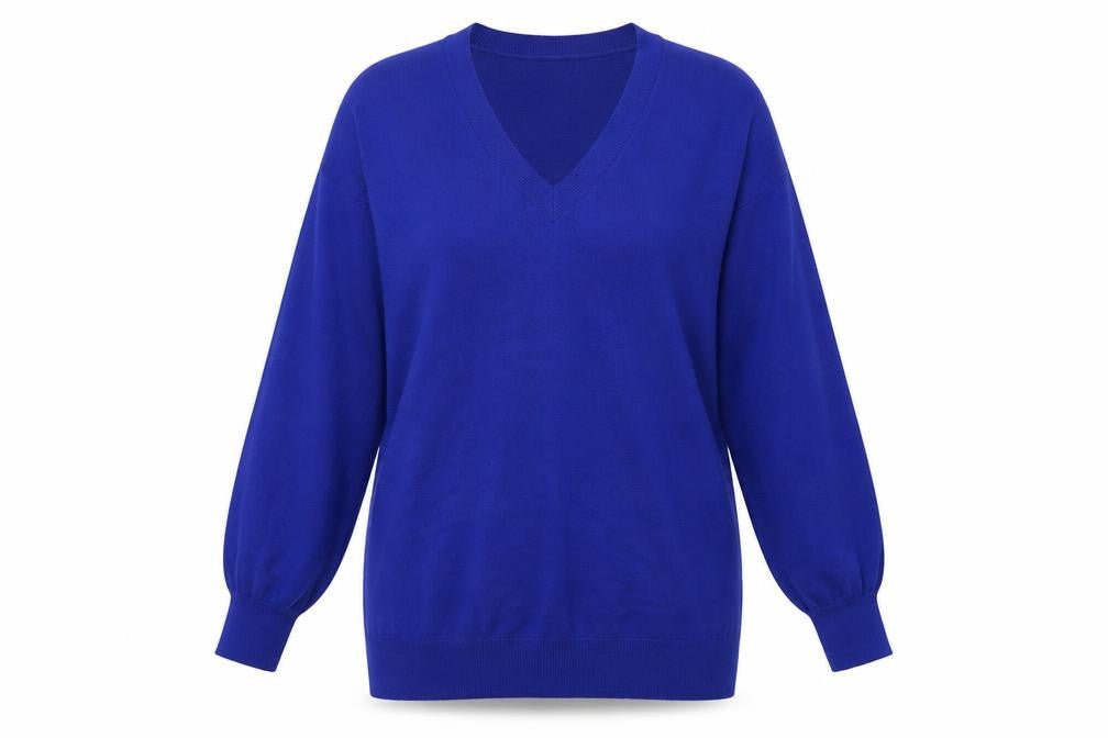 Roman Women’s Blue V-Neck Long Sleeve Pullover Jumper Size 10