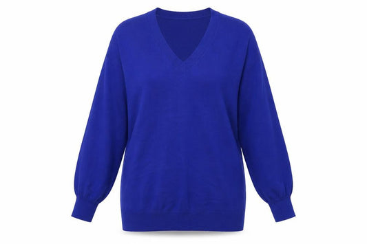 Front view of Roman Women’s Blue V-Neck Long Sleeve jumper, size UK 10