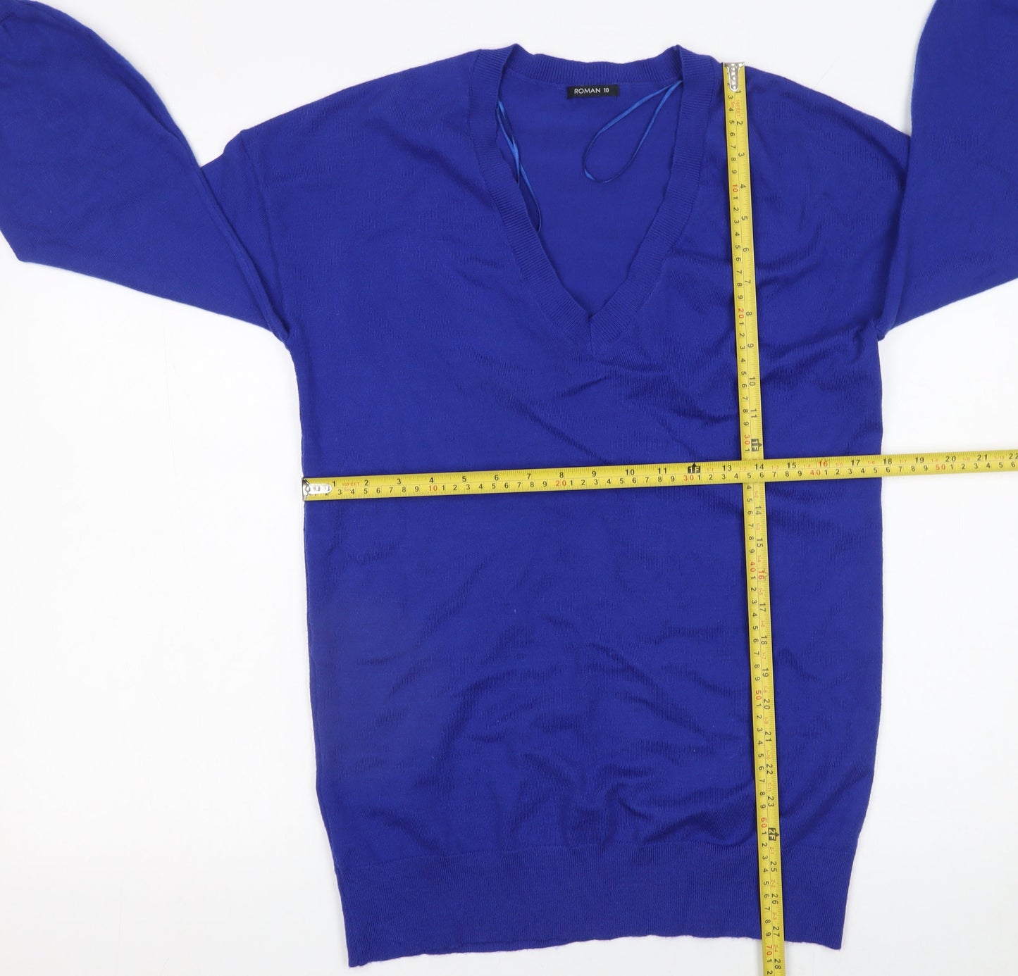 Roman Women’s Blue V-Neck Long Sleeve Pullover Jumper Size 10