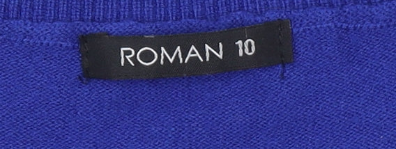 Roman Women’s Blue V-Neck Long Sleeve Pullover Jumper Size 10