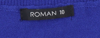 Brand and care label for Roman Women’s Blue V-Neck Long Sleeve jumper, size UK 10
