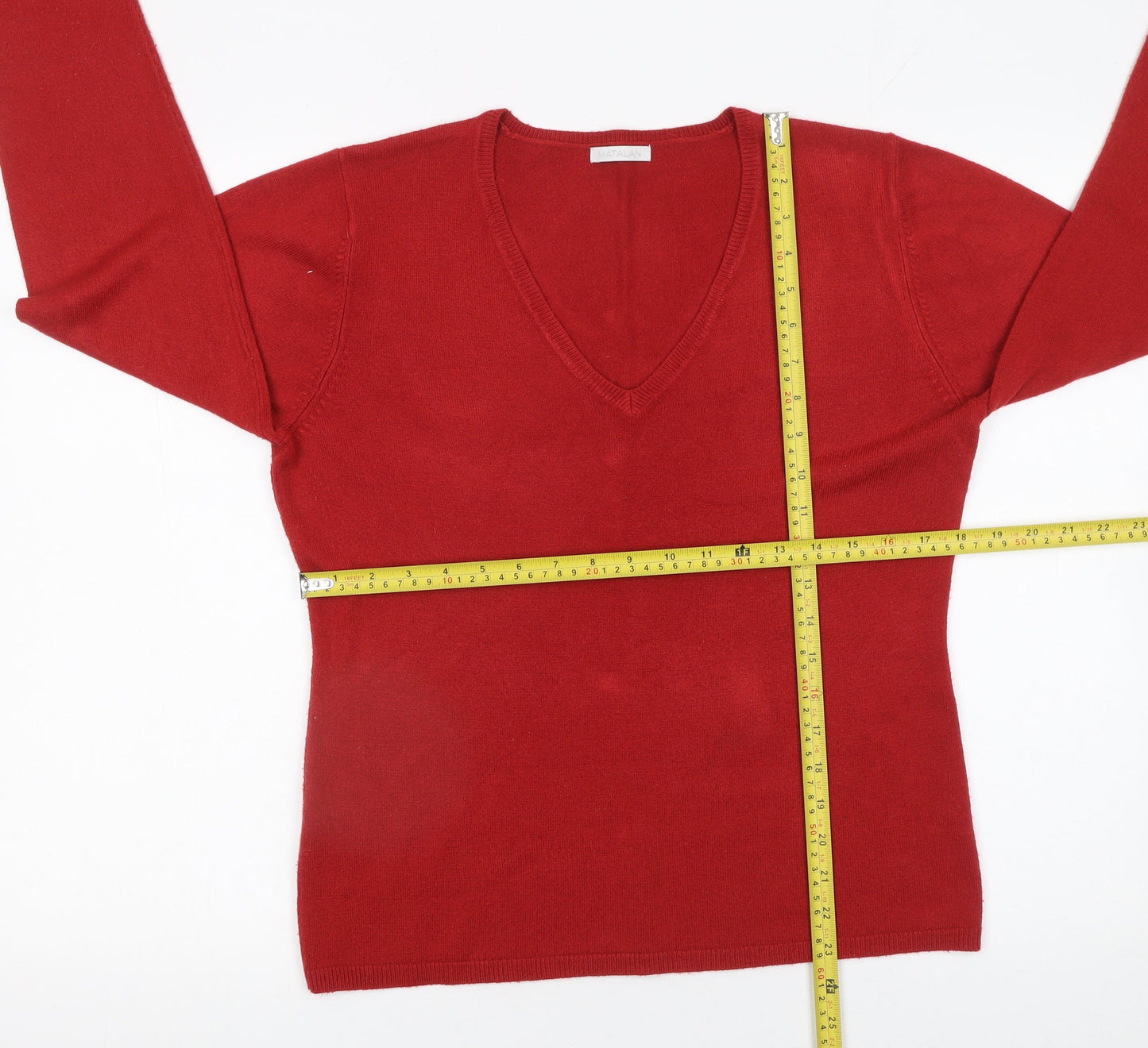 Matalan Women Red V-Neck Acrylic Knit Jumper Size 16
