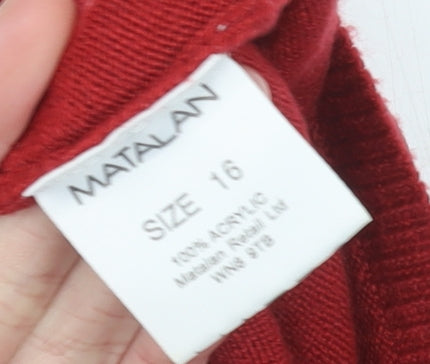 Matalan Women Red V-Neck Acrylic Knit Jumper Size 16