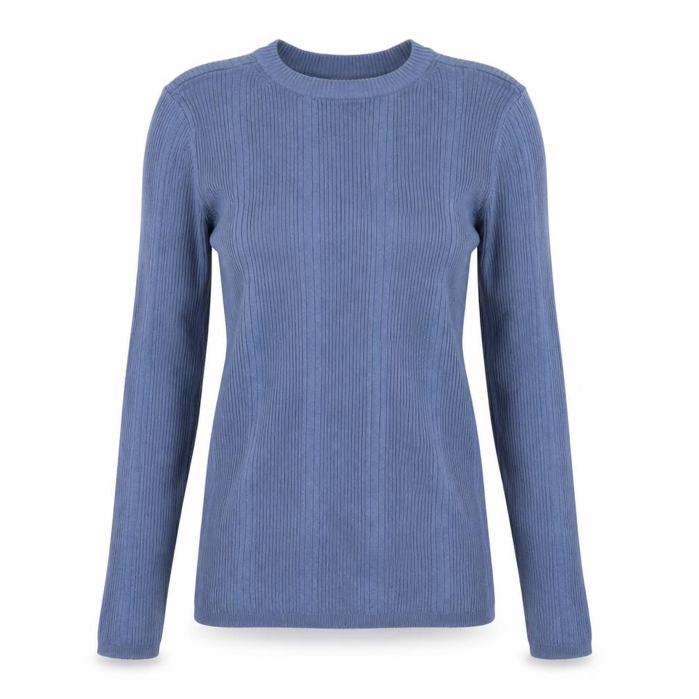 Marks & Spencer Women's Blue Ribbed Crew Neck Jumper Size 8