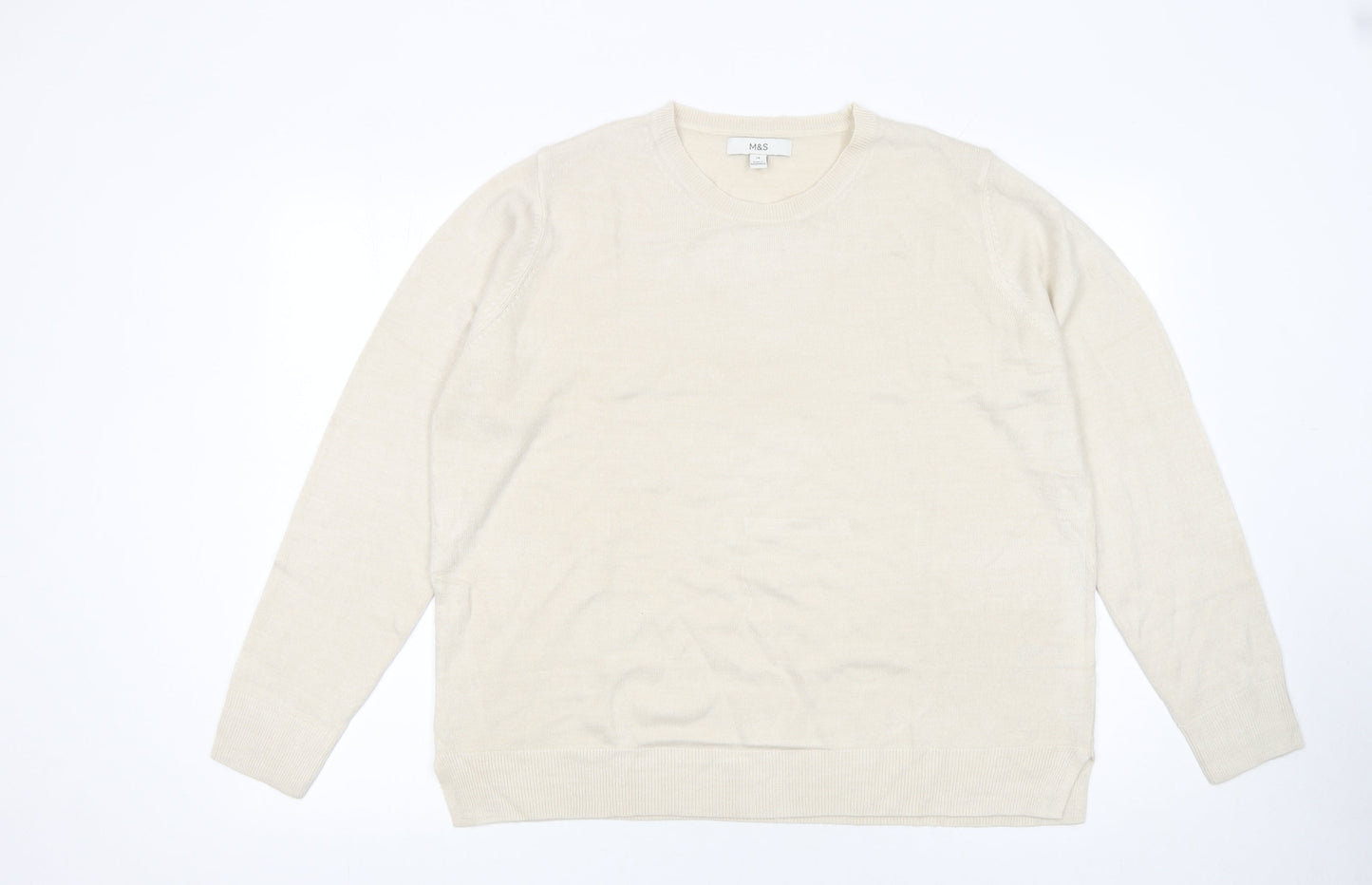 Marks and Spencer Women Beige Cotton Modal Crew Neck Jumper Size 18