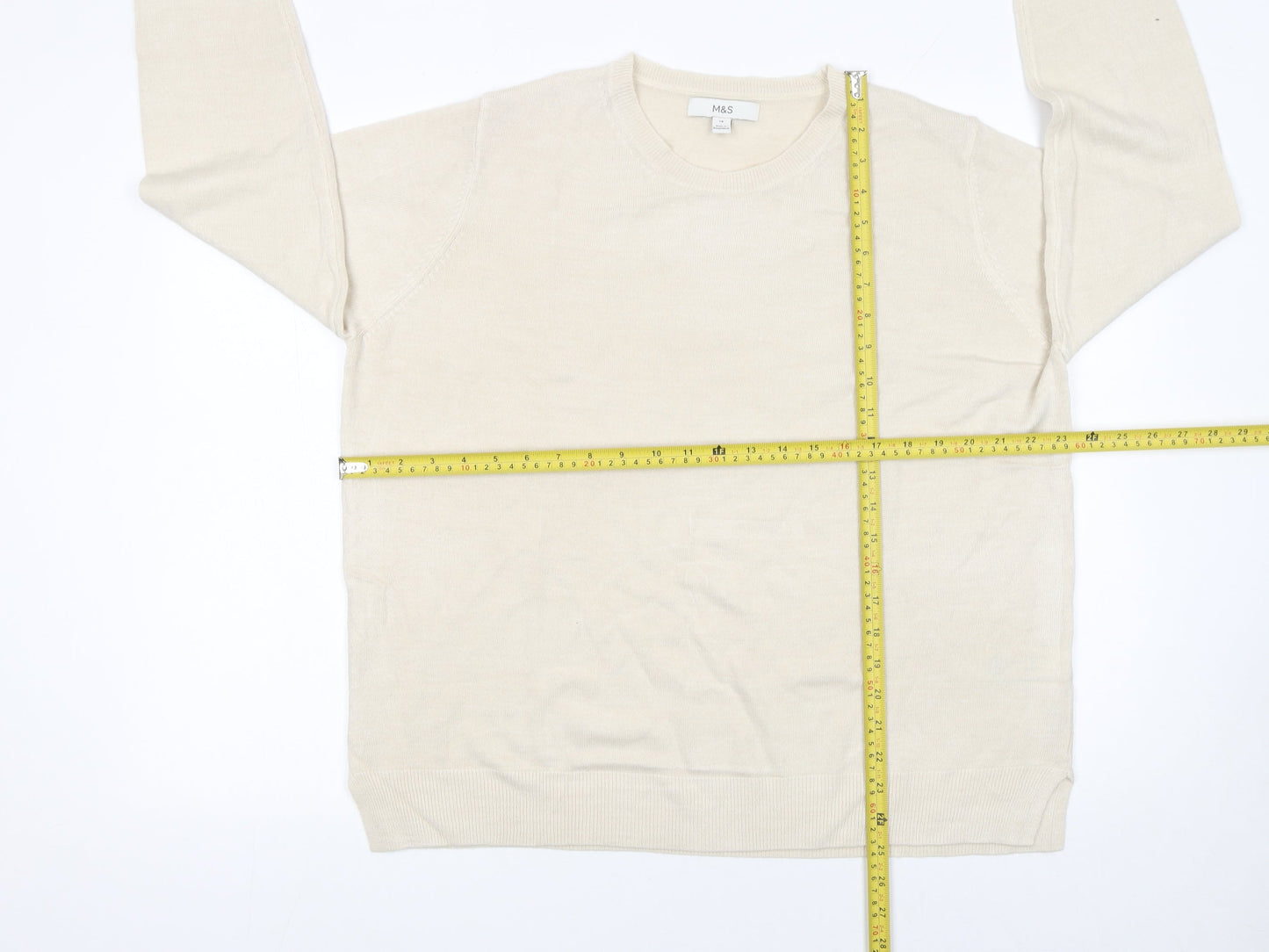 Marks and Spencer Women Beige Cotton Modal Crew Neck Jumper Size 18