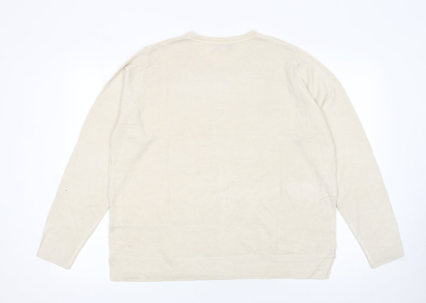 Marks and Spencer Women Beige Cotton Modal Crew Neck Jumper Size 18