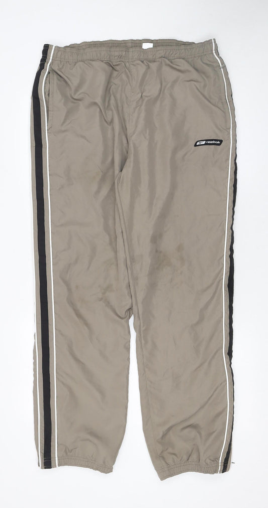 Reebok Men’s Beige Jogger Track Pants L Relaxed Fit Nylon Sportswear