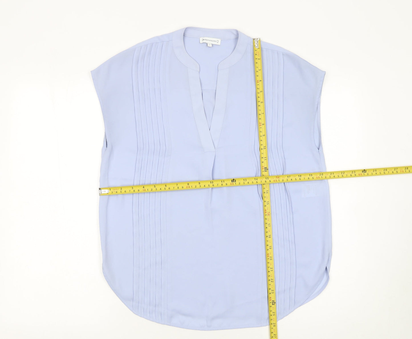 Warehouse Women's Blue Sleeveless Pleated Tunic Blouse Size 8