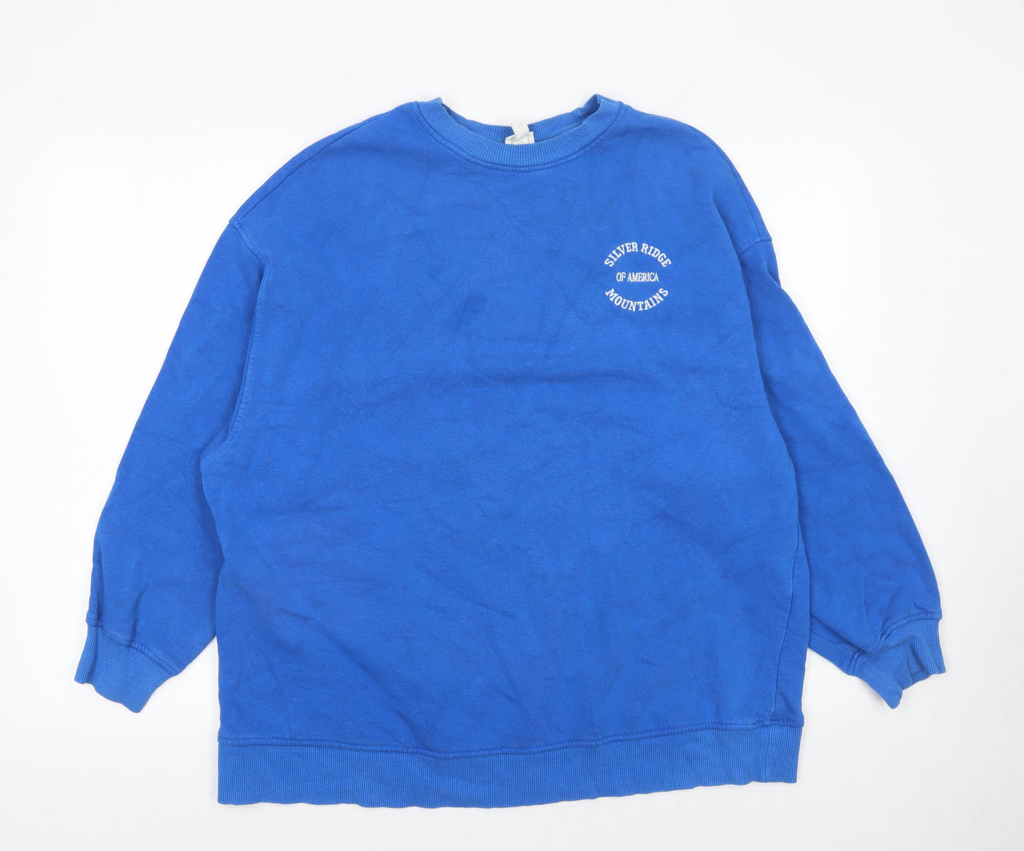 H&M Women Blue Cotton Crew Neck Pullover Sweatshirt XS