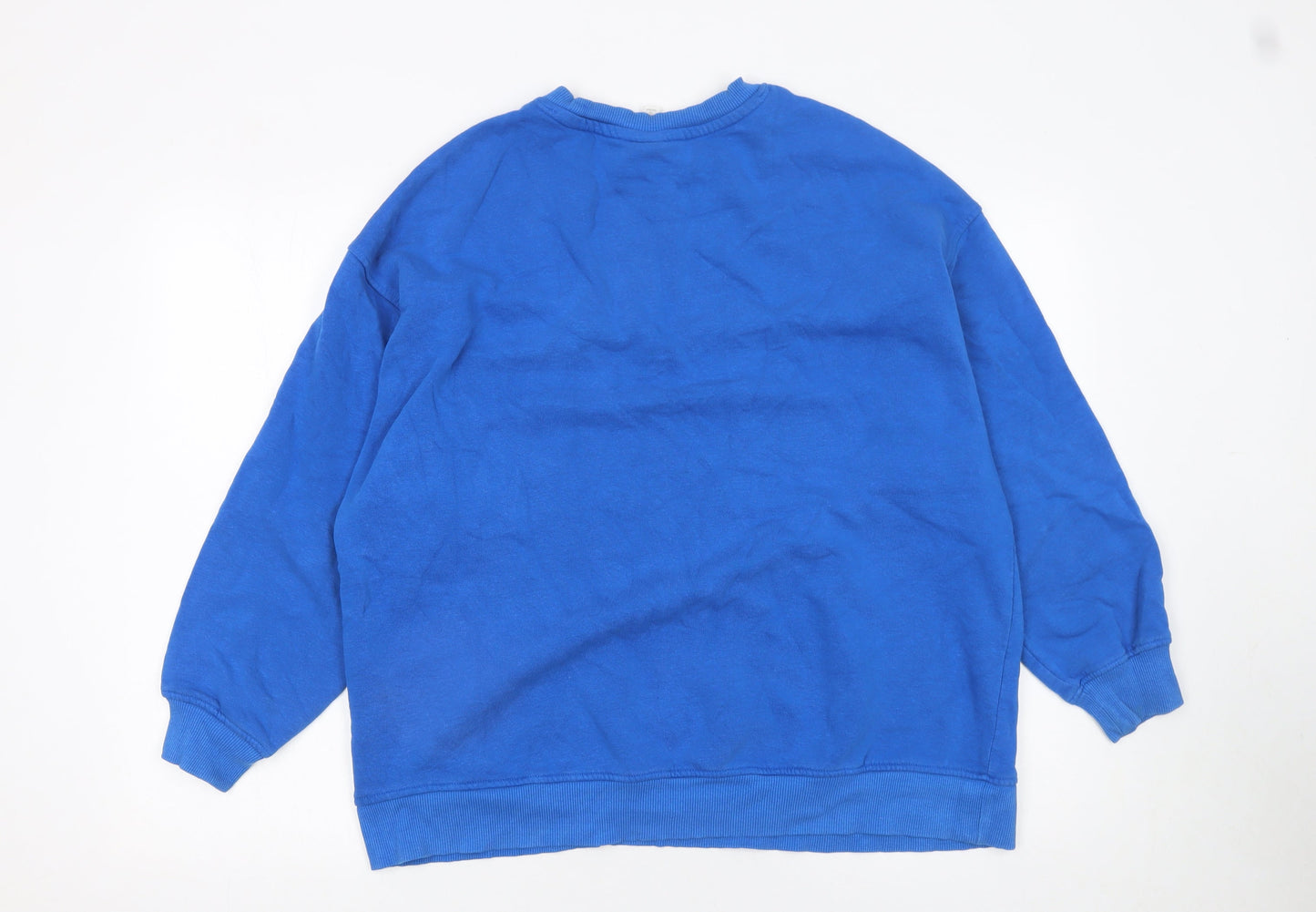 H&M Women Blue Cotton Crew Neck Pullover Sweatshirt XS