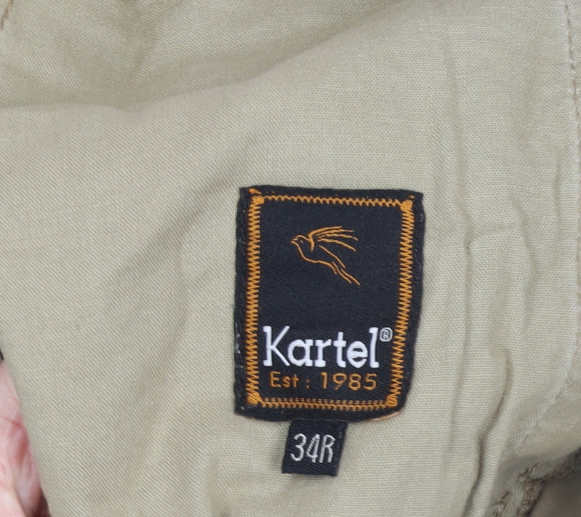 Kartel Men's Beige Chino Trousers 34R Regular Cotton Casual Pants