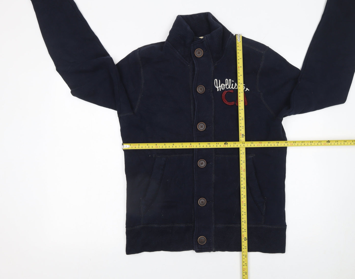 Hollister Mens Blue Cardigan M Button Up Embroidered Logo Casual Knit
