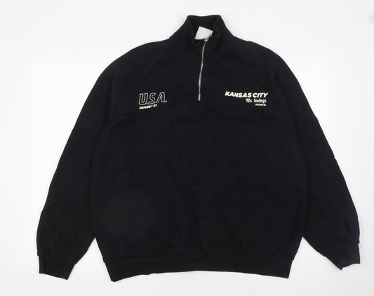 Bershka Womens Black 90s Kansas City 1/4 Zip Sweatshirt Size 12