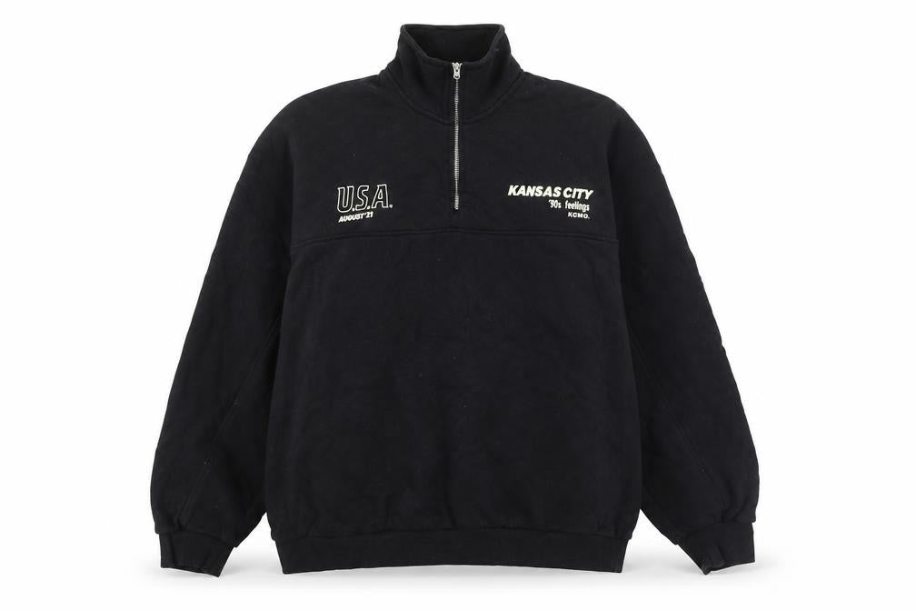 Bershka Womens Black 90s Kansas City 1/4 Zip Sweatshirt Size 12