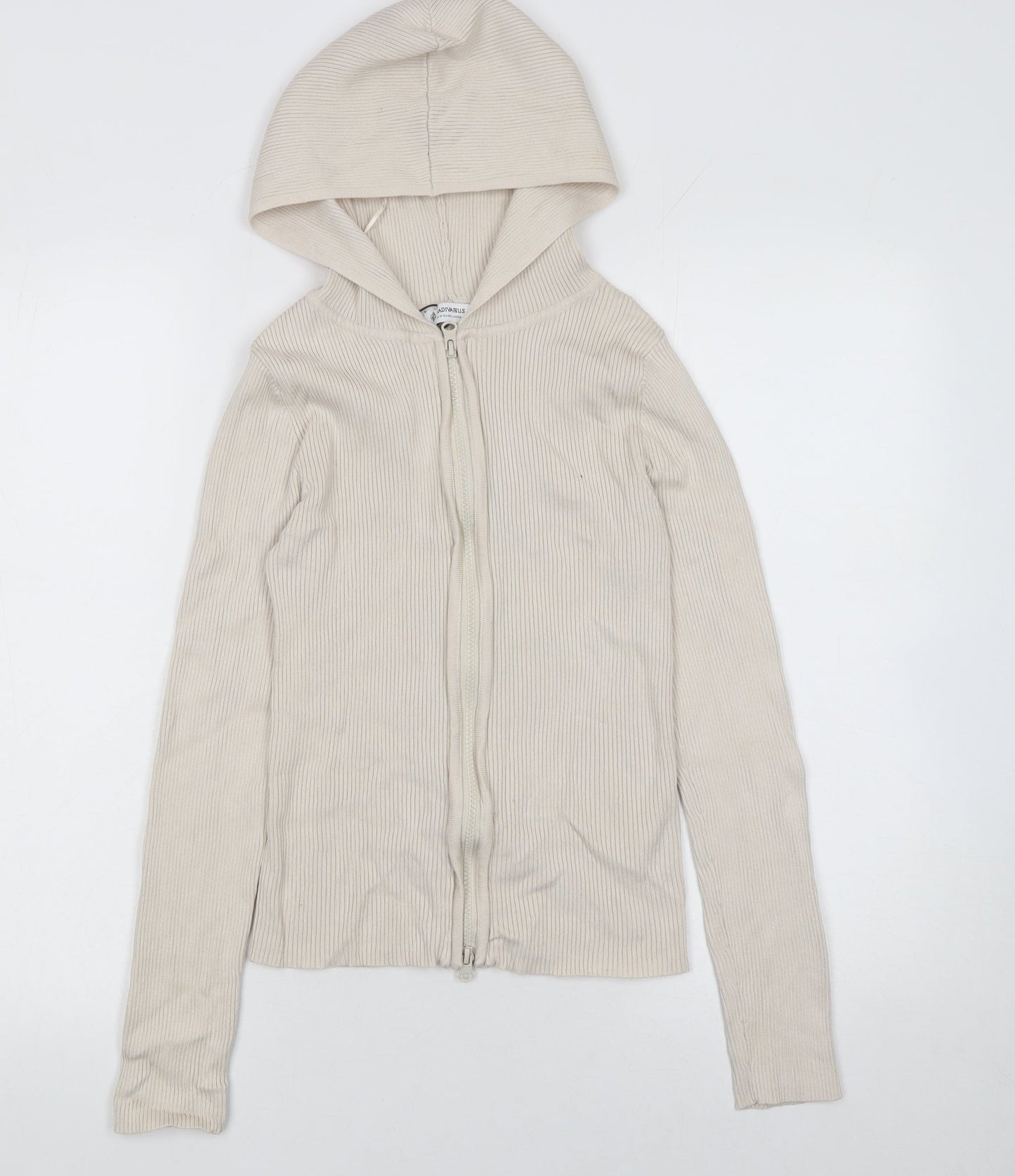 Stradivarius Womens Beige Slim Fit Hooded Full Zip Knit Jumper Size M