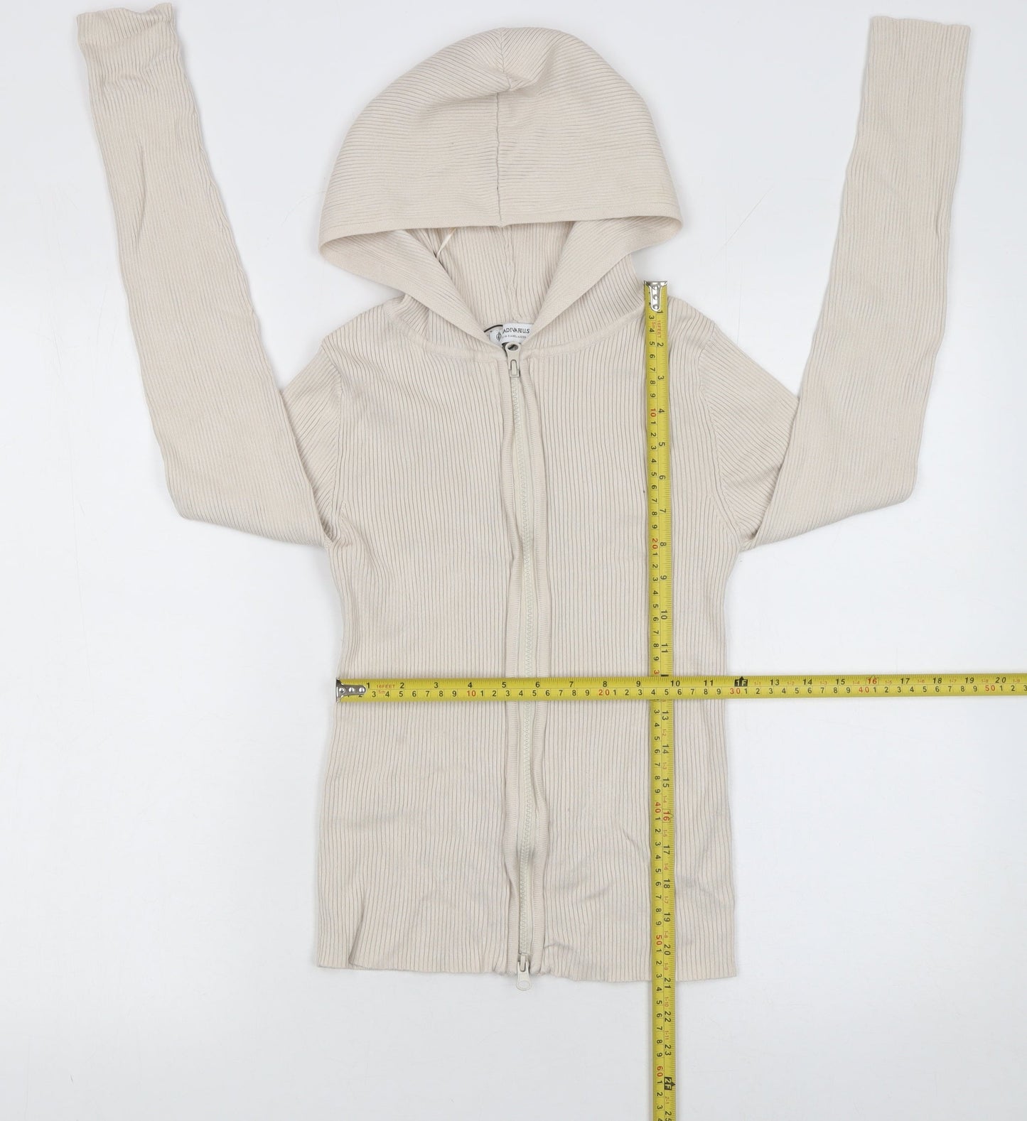 Stradivarius Womens Beige Slim Fit Hooded Full Zip Knit Jumper Size M