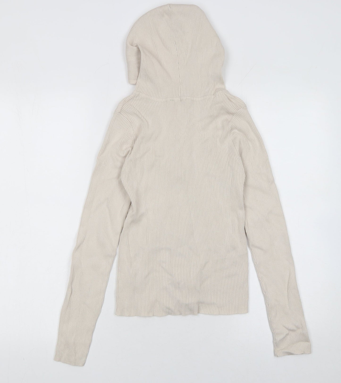Stradivarius Womens Beige Slim Fit Hooded Full Zip Knit Jumper Size M