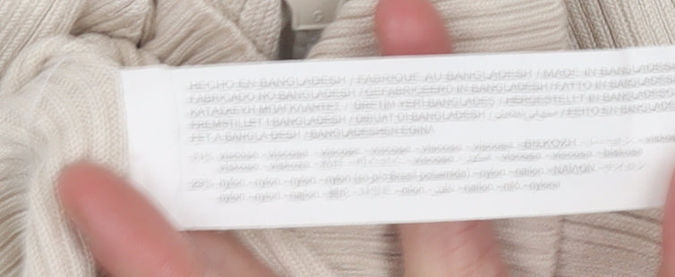 Stradivarius Womens Beige Slim Fit Hooded Full Zip Knit Jumper Size M