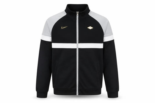 Front view of Nike boys’ black dri-fit track jacket m 137-147cm full zip lined sportswear
