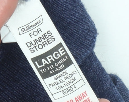 St. Bernard for Dunnes Stores Men's Blue V-Neck Wool Blend Jumper Size L