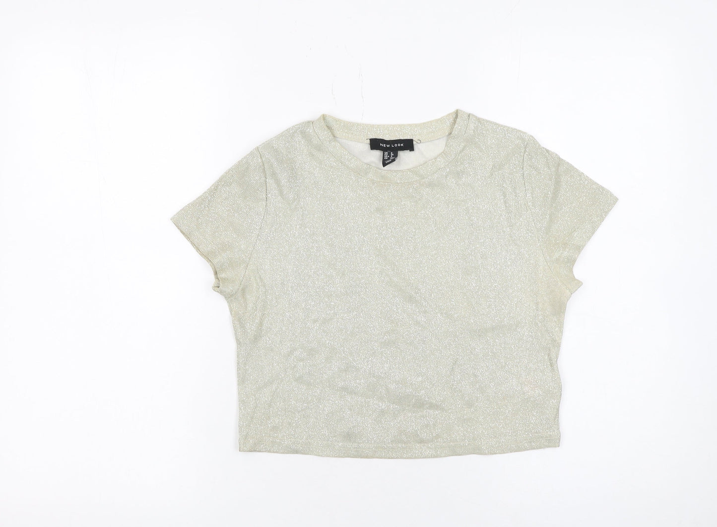 New Look Women Gold Cropped Glitter T-Shirt Size 8 Short Sleeve