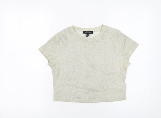 New Look Women Gold Cropped Glitter T-Shirt Size 8 Short Sleeve