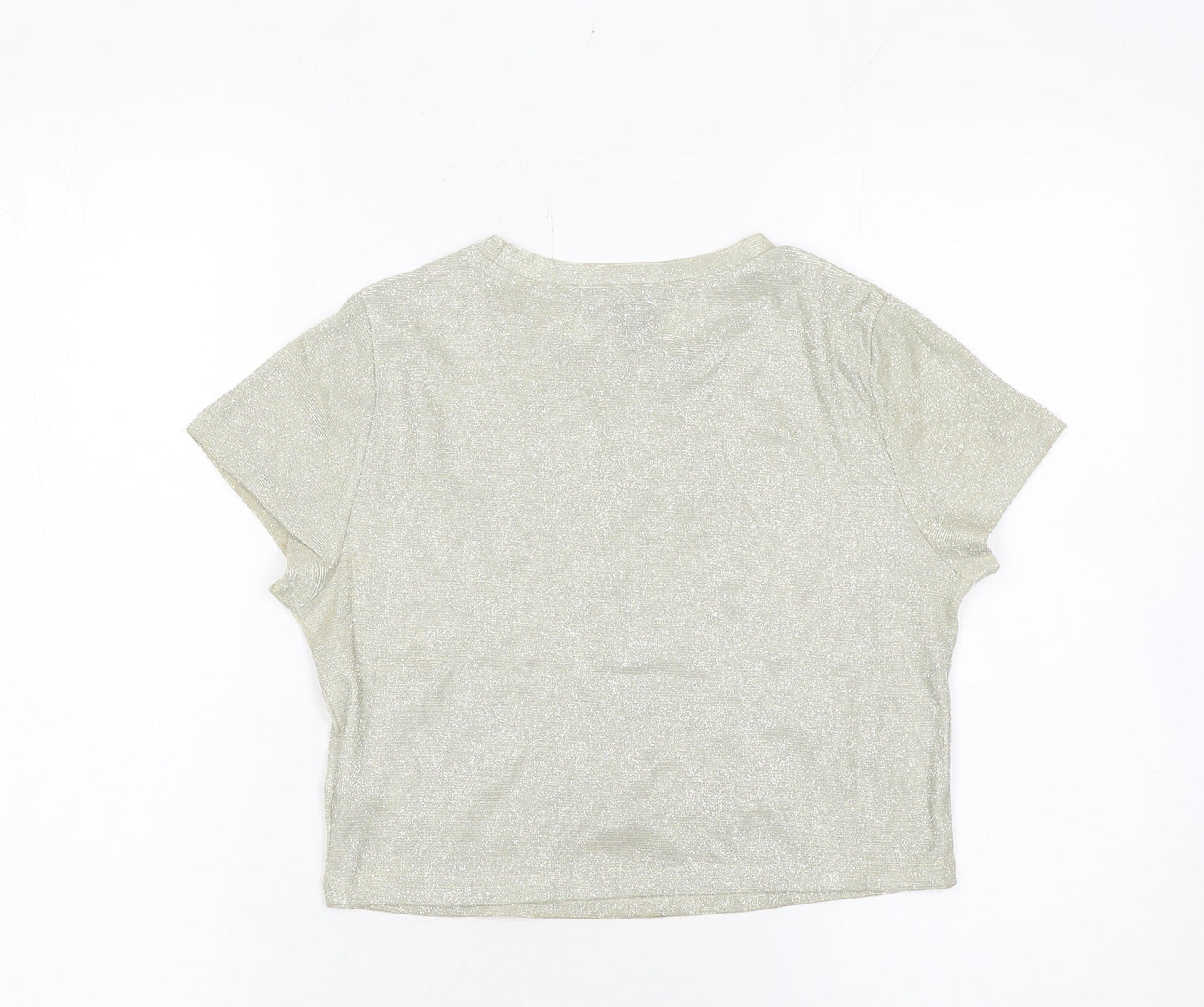 New Look Women Gold Cropped Glitter T-Shirt Size 8 Short Sleeve