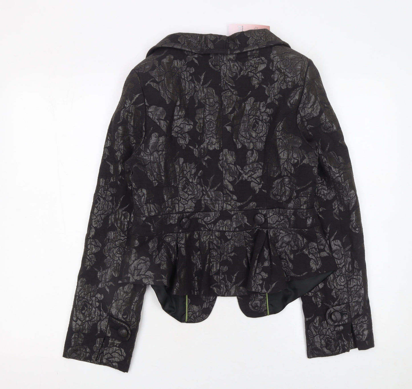 Sasha Womens Black Floral Jacquard Blazer Size 10 Formal Fitted Jacket