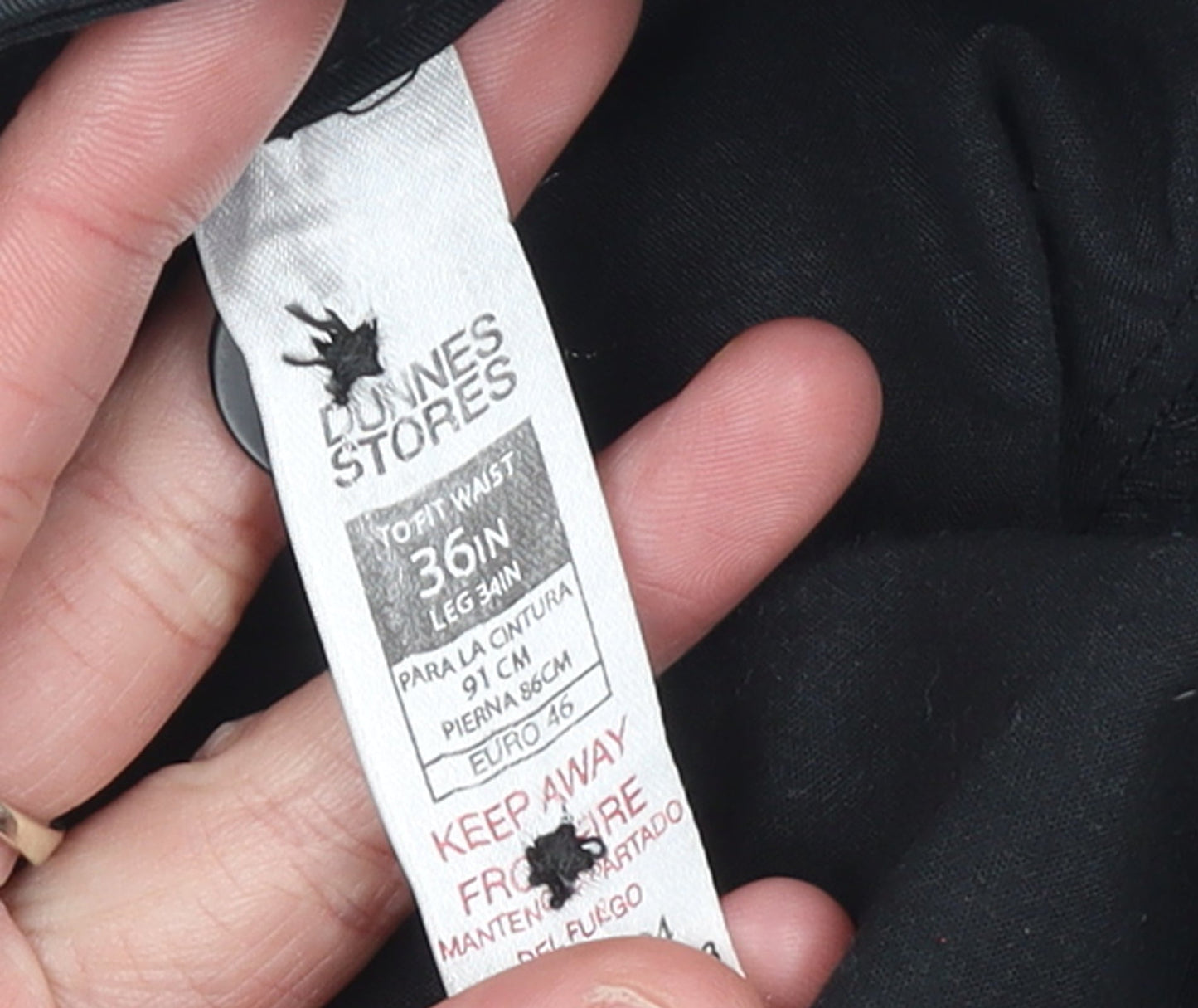 Dunnes Stores Mens Black Chino Trousers 36W 34L Cotton Stretch