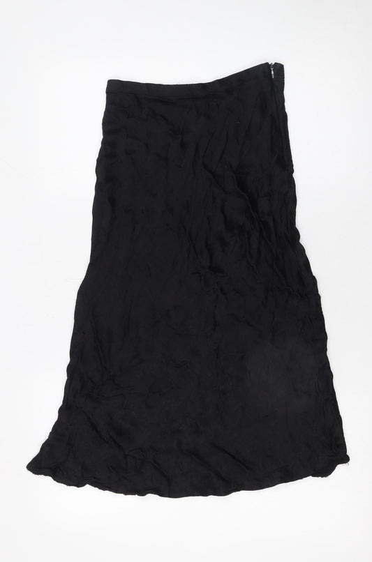 Zara Women's Black Midi A-Line Satin Skirt XS