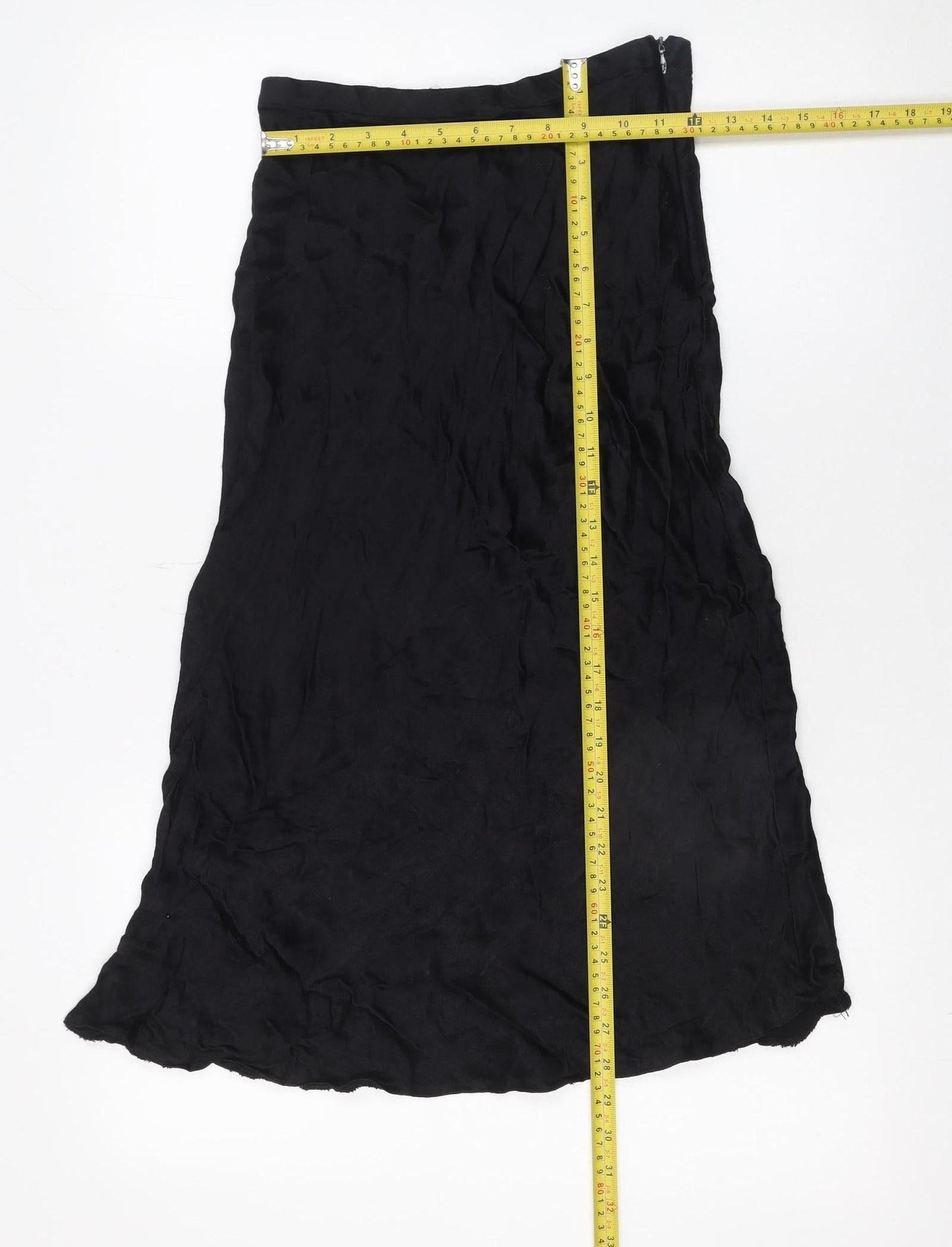 Zara Women's Black Midi A-Line Satin Skirt XS