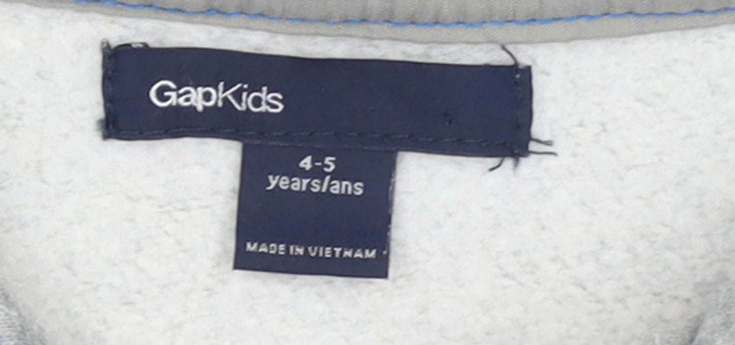 GAP Boys Grey Full Zip Hoodie 4-5 Years Hooded Fleece Logo Sweatshirt