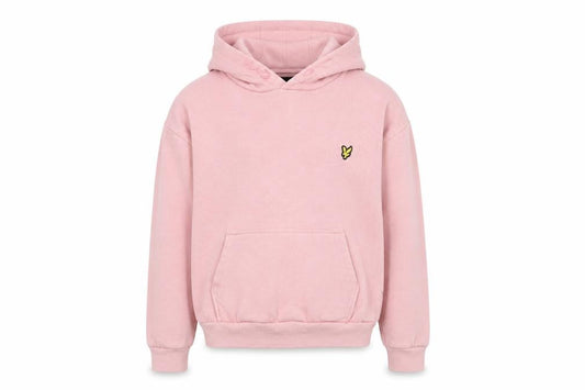 Front view of Lyle & Scott girls’ pink pullover hoodie 10-11 years hooded sweatshirt