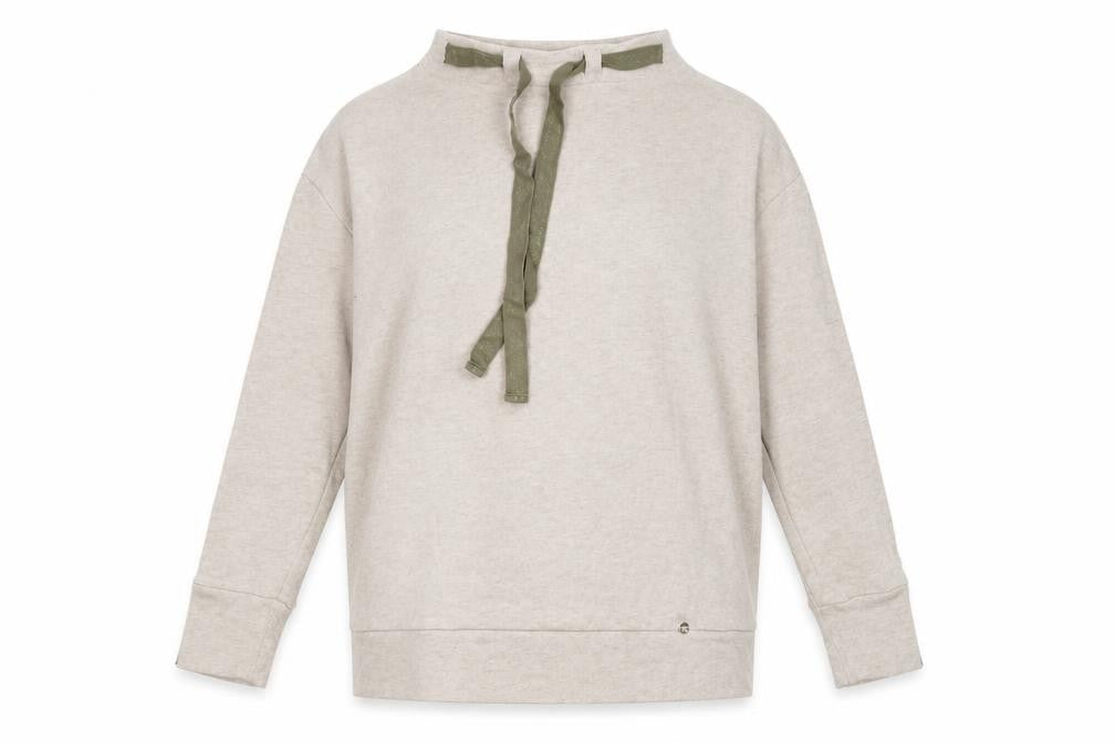 Féria Women Beige Cotton High Neck Bow Pullover Jumper Size 12