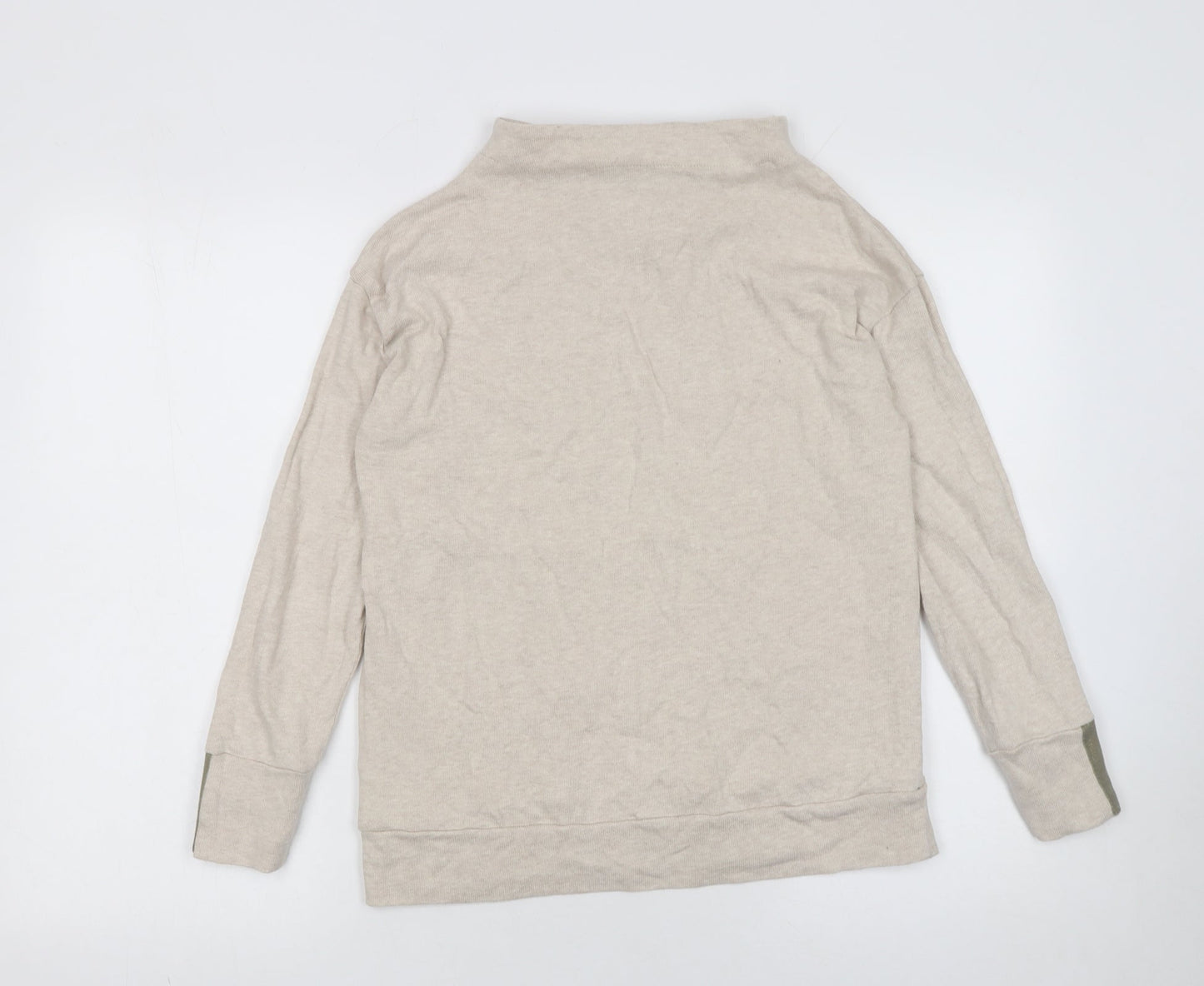 Féria Women Beige Cotton High Neck Bow Pullover Jumper Size 12