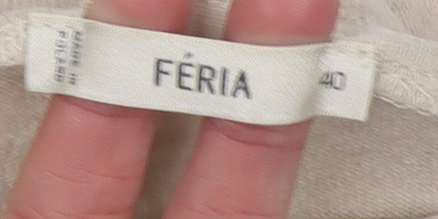 Féria Women Beige Cotton High Neck Bow Pullover Jumper Size 12