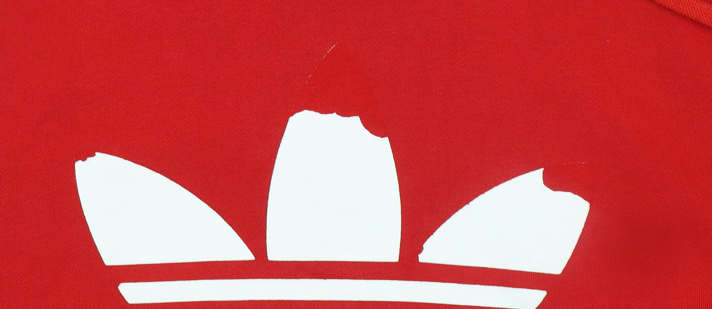 Adidas Mens Red Pullover Hoodie Small Graphic Cotton Blend Sportswear