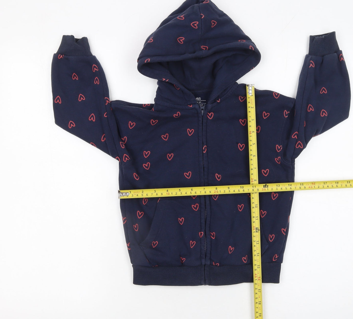 Marks and Spencer Girls Blue Heart Print Full Zip Hoodie 4-5 Years
