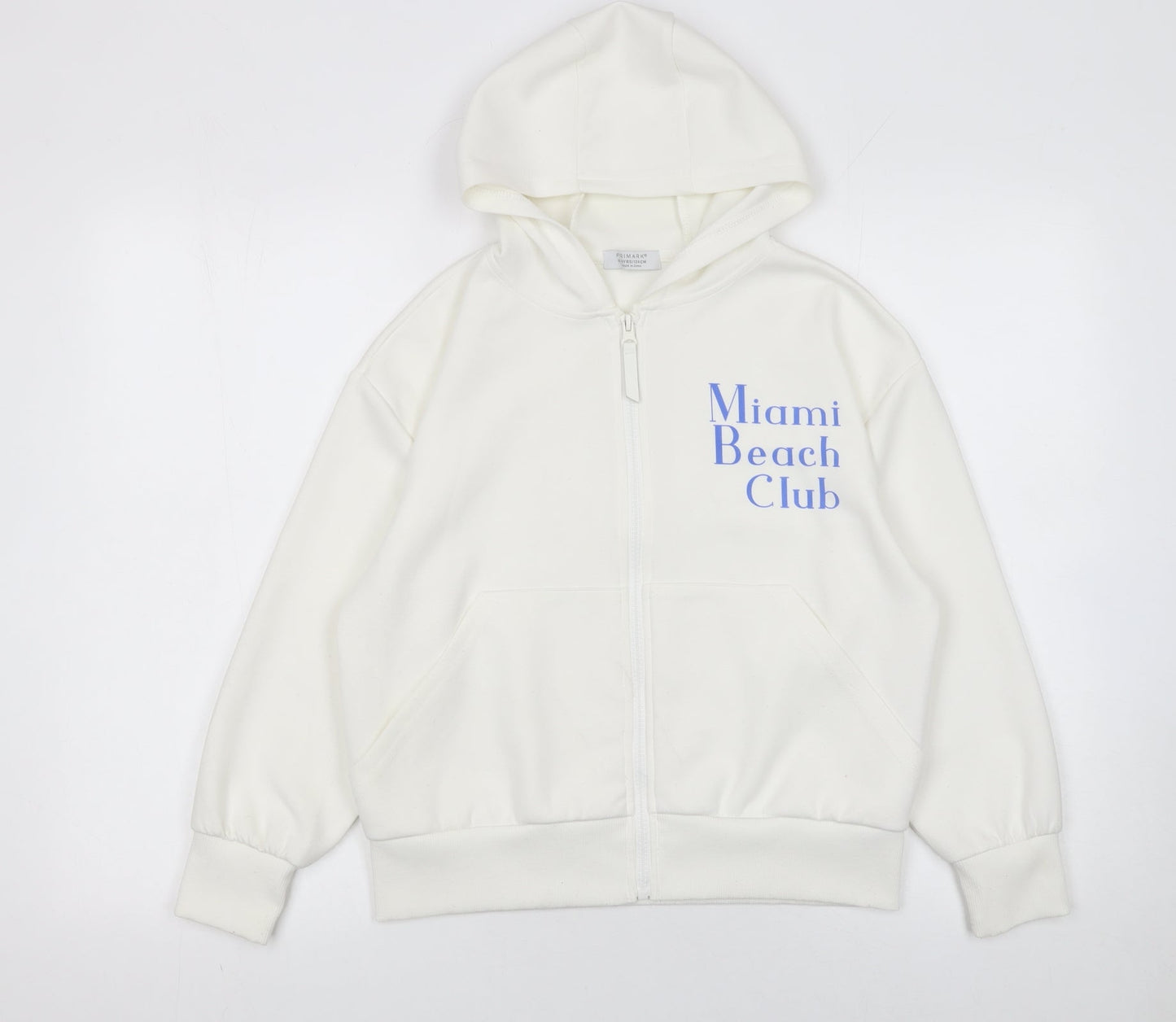 Primark Girls White Full Zip Hoodie 8 Years Miami Beach Club Graphic