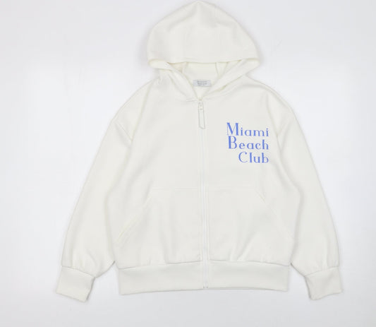 Primark Girls White Full Zip Hoodie 8 Years Miami Beach Club Graphic