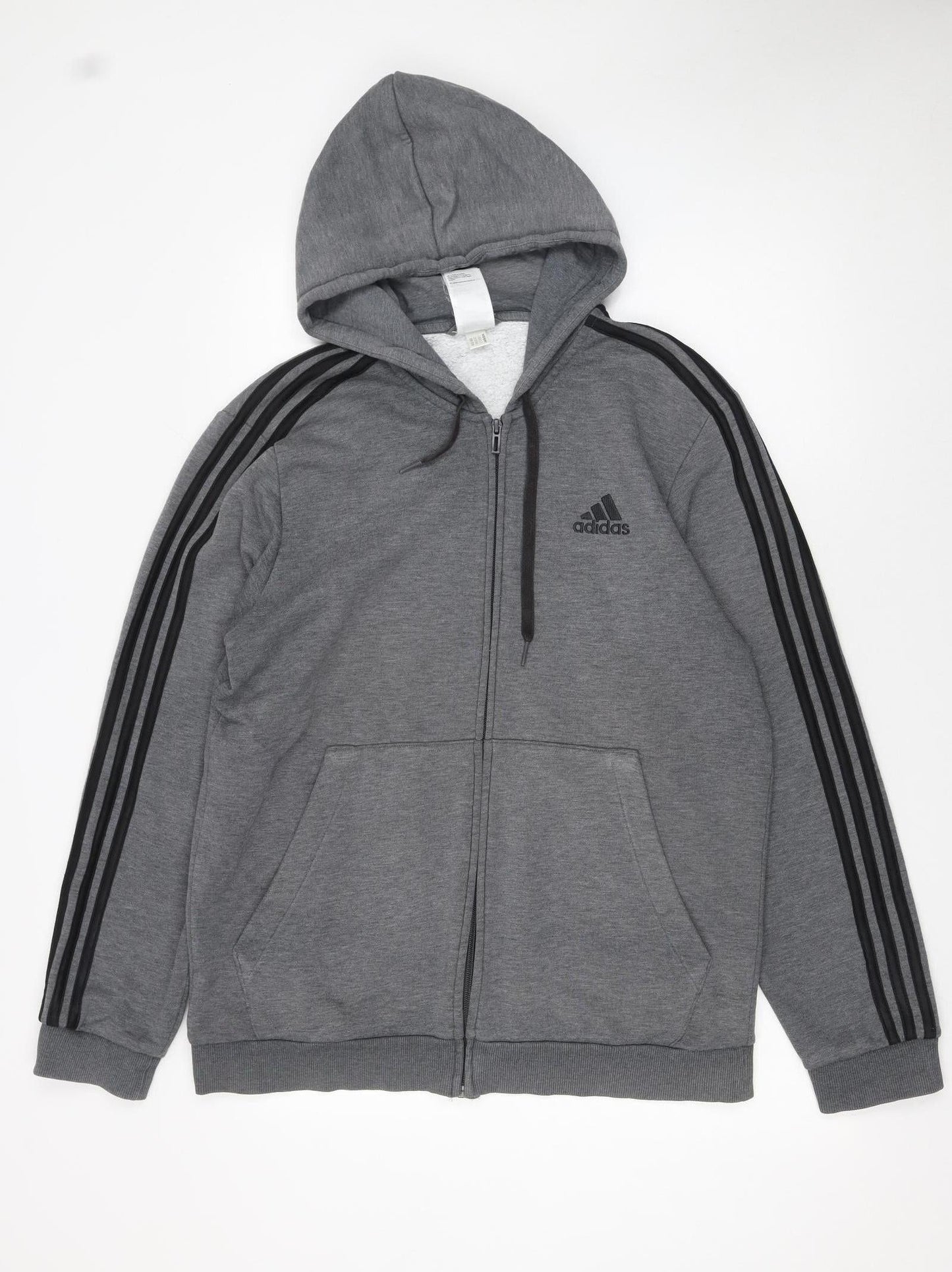 Adidas Men Grey Full Zip Hoodie L Logo Sportswear